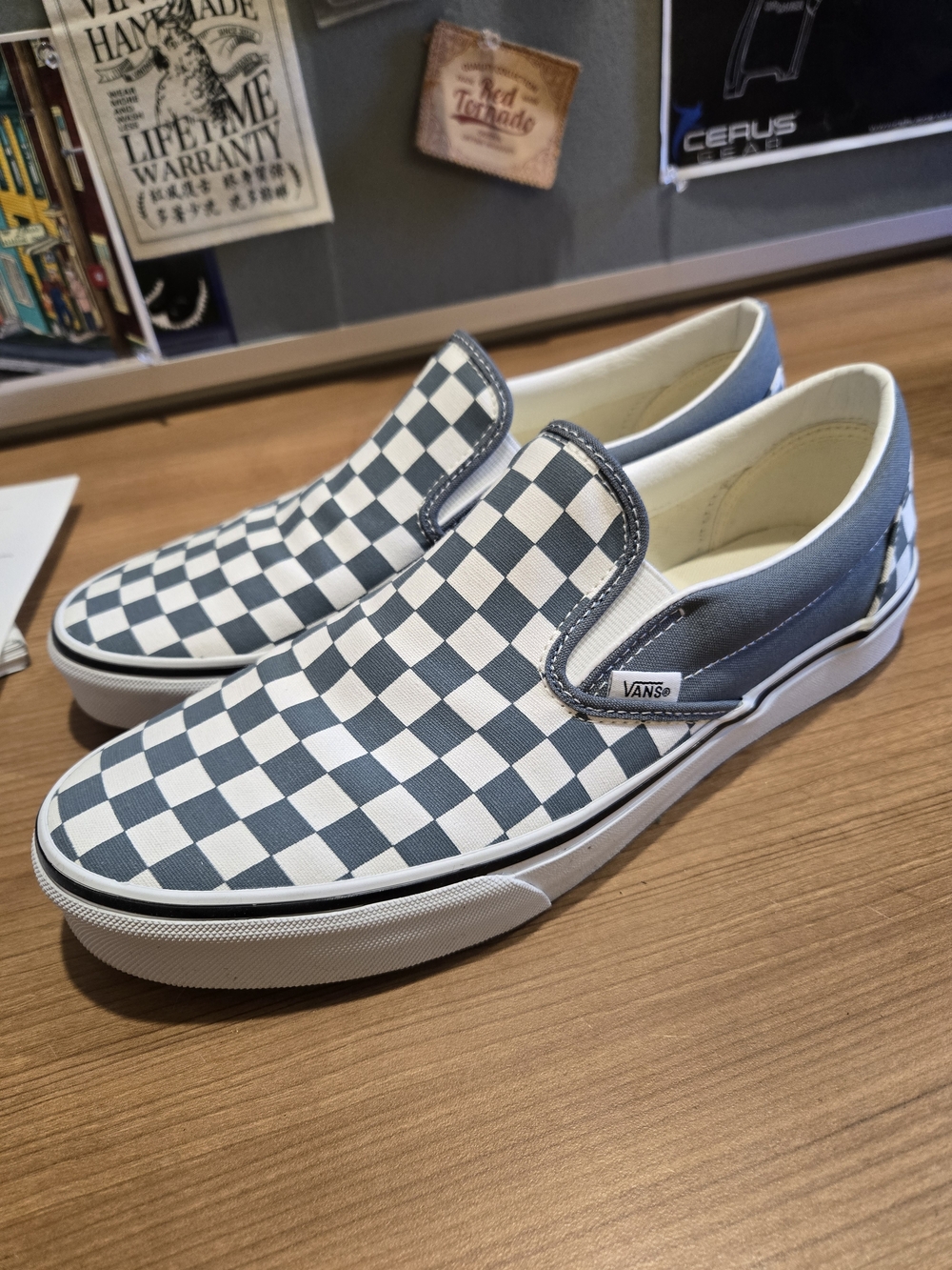 Vans Men’s Checkerboard Slip-On in Blue and White